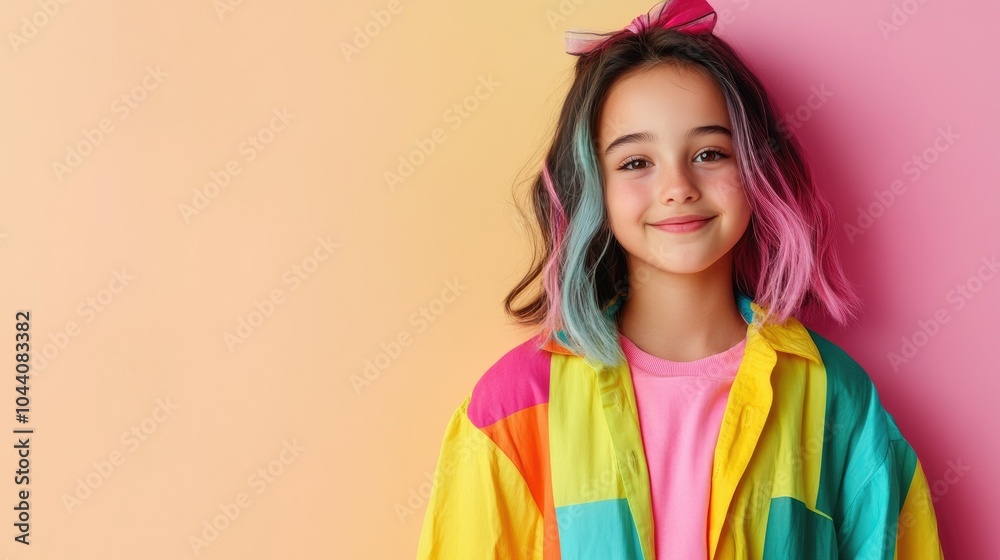 Colorful Clothes and Happy Girl Against Soft Background Colorful Clothes and Happy Girl Against Soft Background