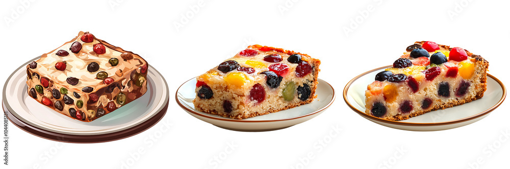 Set of fruitcake Slice on a Plate isolated on transparent background (3) Set of fruitcake Slice on a Plate isolated on transparent background (3)