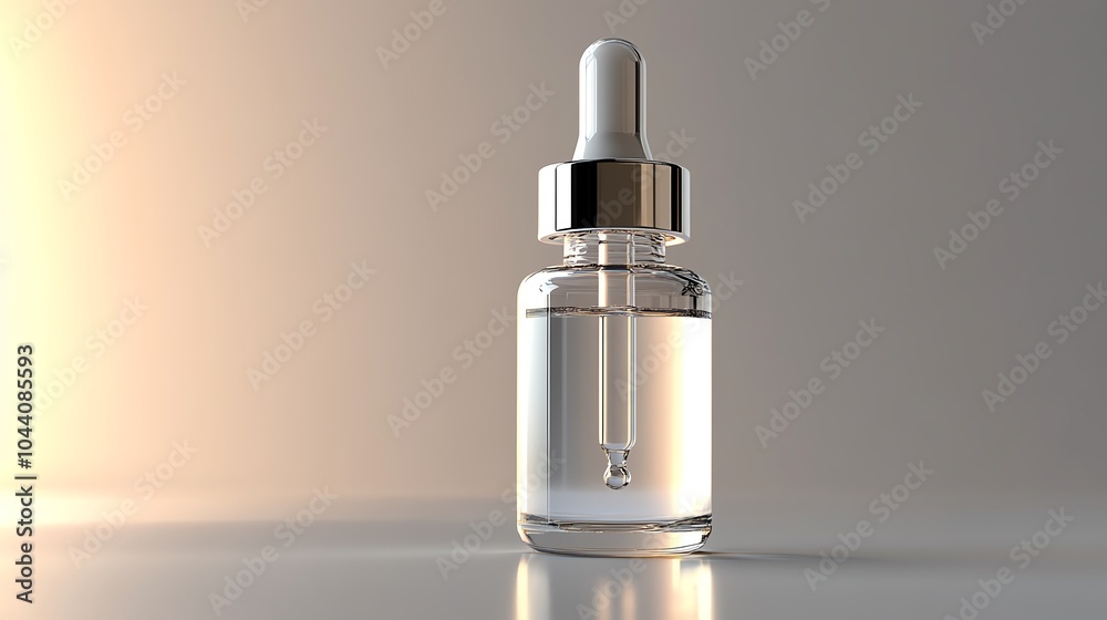 A clear dropper bottle filled with a serum, elegantly illuminated against a soft background, perfect for beauty and skincare use. A clear dropper bottle filled with a serum, elegantly illuminated against a soft background, perfect for beauty and skincare use.