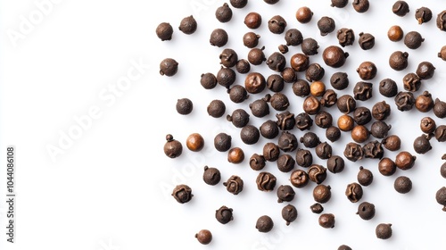 Several Black Peppercorns on White Background