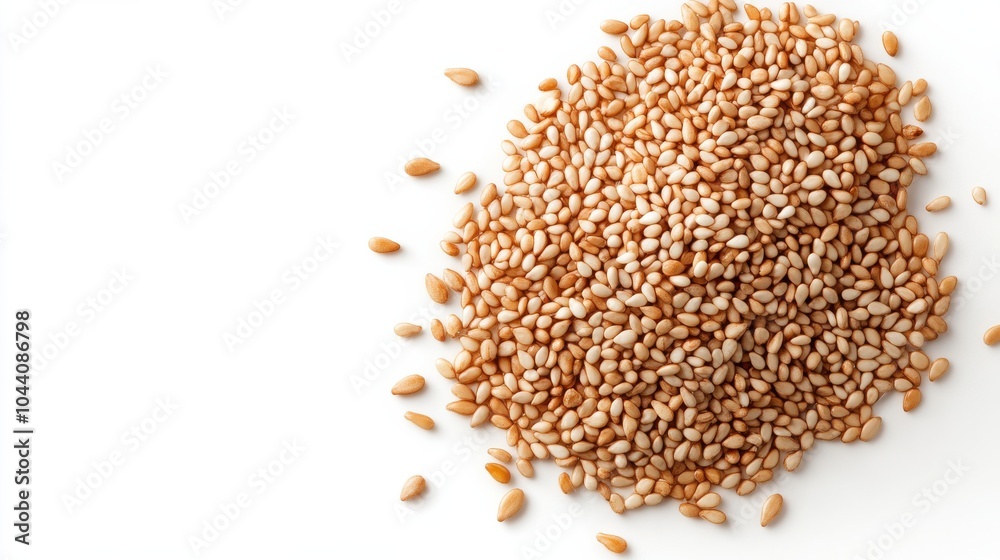 Floating Sesame Seeds on White Background