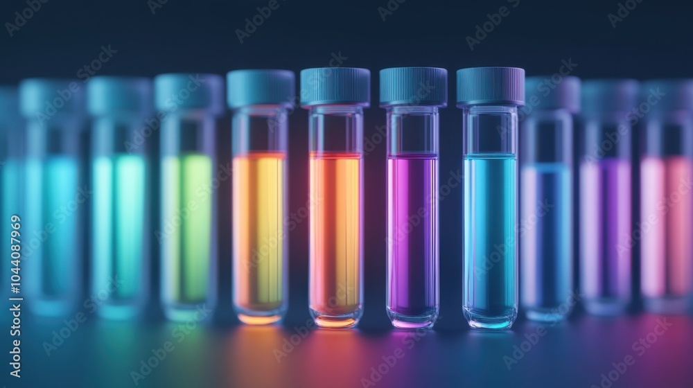 Colorful Test Tubes in a Biotechnology Lab Setting Colorful Test Tubes in a Biotechnology Lab Setting