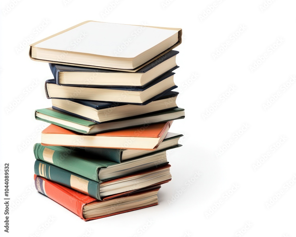 Stack textbooks with blank pages, placed on a solid white background Stack textbooks with blank pages, placed on a solid white background