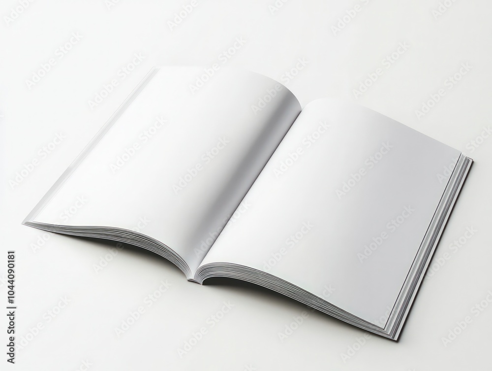 Turning page an open A4 magazine mockup with solid white background Turning page an open A4 magazine mockup with solid white background