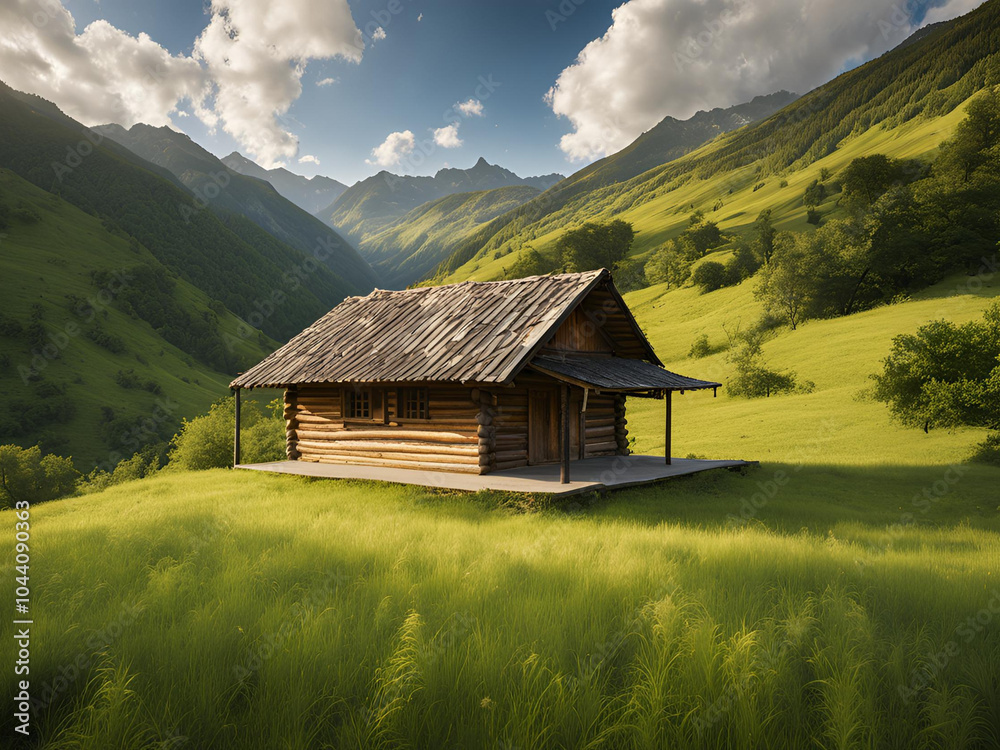 Serene mountain landscape with a clear sky Serene mountain landscape with a clear sky