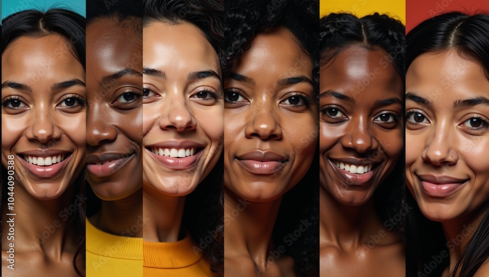 Fototapeta premium Abstract depiction of various African American female faces against an evocative backdrop