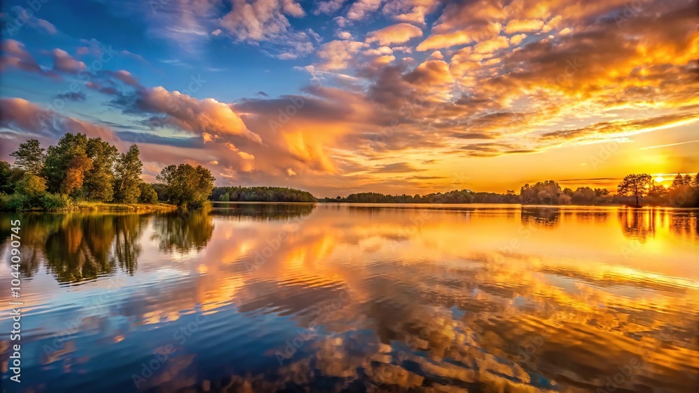 Fototapeta premium Scenic sunset over peaceful lake