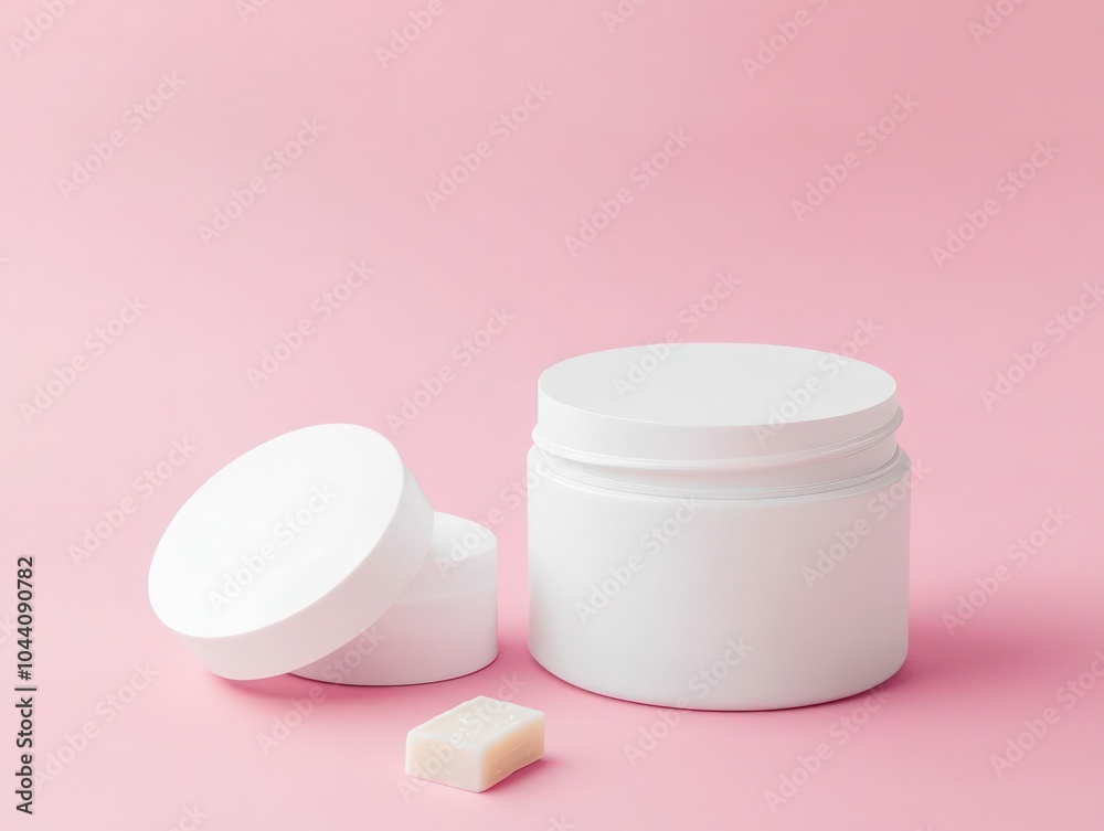 White moisturizer cream container and soap jar on a solid background, isolated