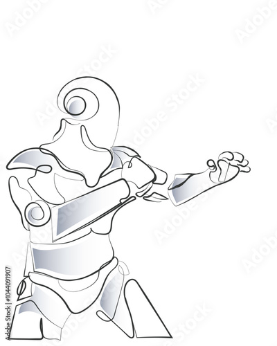 Hand drawn line art vector of a cleaning bot. Modern house help in the form of robots. Hand drawn line art vector of a punching robot.