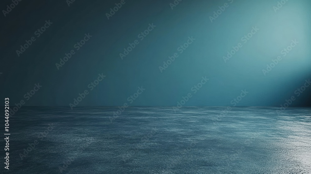 Sun ray illuminating a large empty room with a teal wall Sun ray illuminating a large empty room with a teal wall