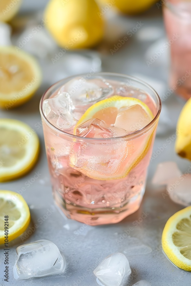 Refreshing Pink Lemonade Cocktail on Clean Background Refreshing Pink Lemonade Cocktail on Clean Background
