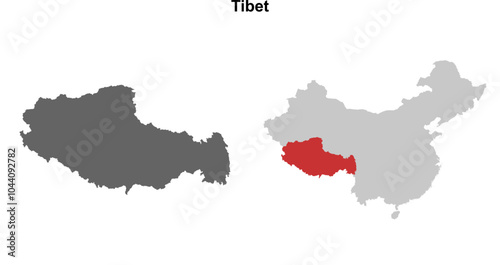 Tibet province blank outline map set