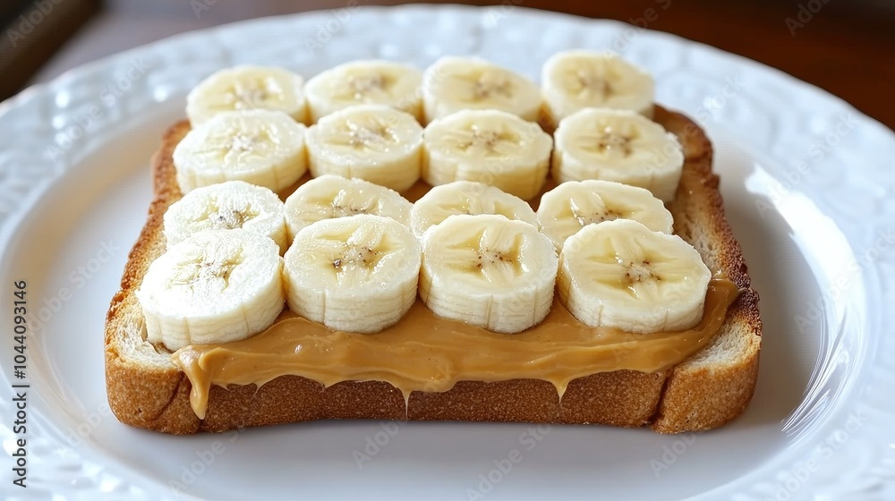 Delicious Toast with Peanut Butter and Sliced Bananas Delicious Toast with Peanut Butter and Sliced Bananas