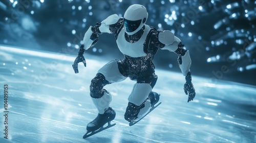 Wallpaper Mural Futuristic cyborg athlete gliding on ice, showcasing advanced robotics and humanlike features, set against a high-tech sports environment, embodying artificial intelligence innovation Torontodigital.ca