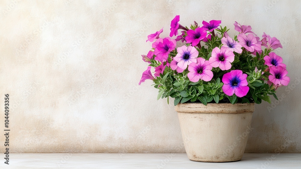 Obraz premium Vintage Pot with Blooming Petunia Flowers