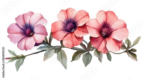 Watercolor Petunia Flowers Arrangement