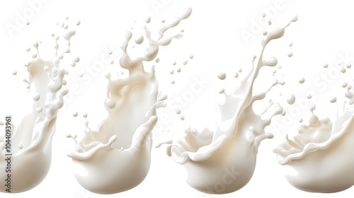 Realistic Milk Splashes on Transparent Background Generative AI