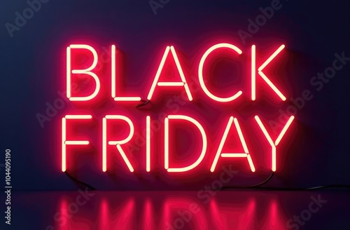 BLACK FRIDAY Neon letters, dark background. Big Sale offer on Black Friday. Electronic sign board with text, neon lights