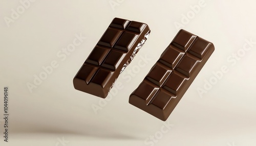 Floating chocolate candy bar with foil packaging, realistic mockup in perspective view