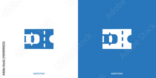 Car Ticket Logo. Ticket Coupon and Car Shape with Minimalist Style. Car Service Entrance Ticket Logo, Icon, Symbol, Vector, Design Inspiration.