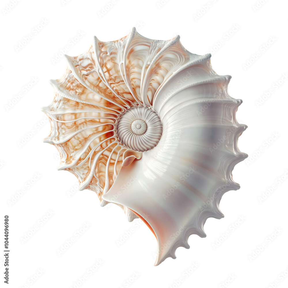 Fototapeta premium Seahell with a spiral pattern isolated over transparent background, PNG cut-out