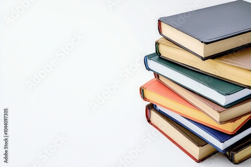Stack textbooks on a solid white background, mockup template for design