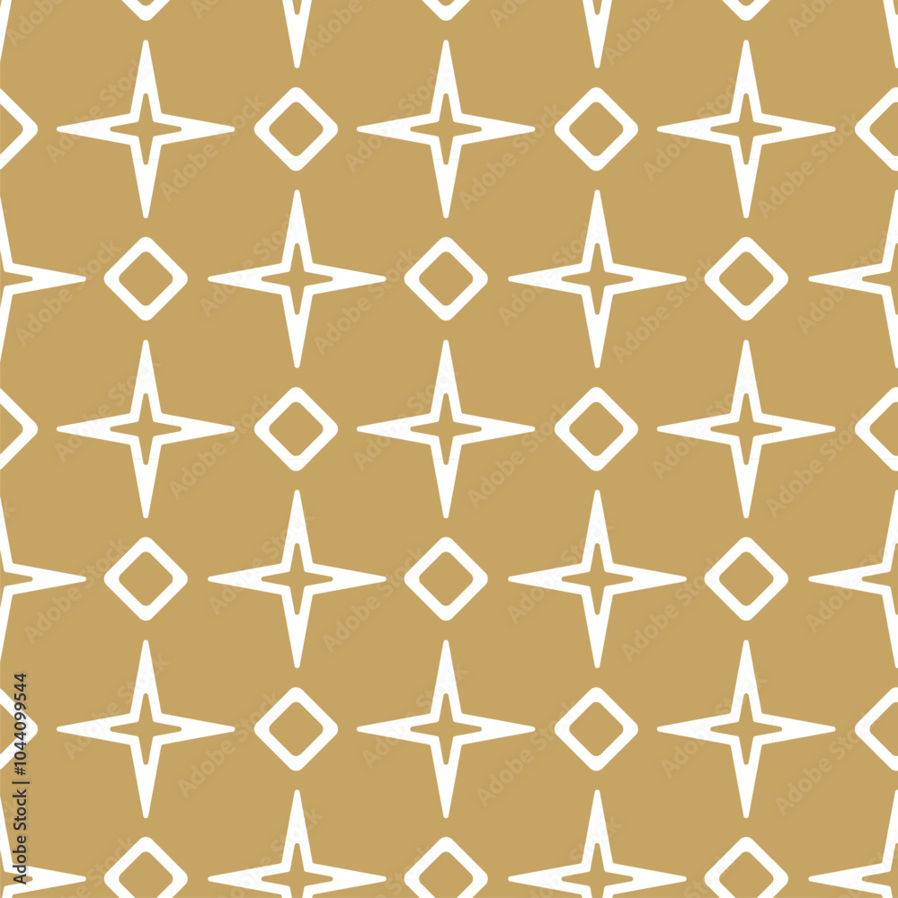 Abstract geometric pattern with crosses, stripes, lines. Seamless vector background. White and gold ornament. Modern reticulated graphic design.