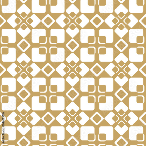 Abstract geometric pattern with crosses, stripes, lines. Seamless vector background. White and gold ornament. Modern reticulated graphic design.