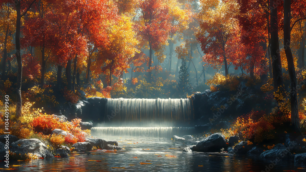Fototapeta premium A serene autumn forest scene with colorful trees