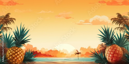 Tropical sunset with pineapples