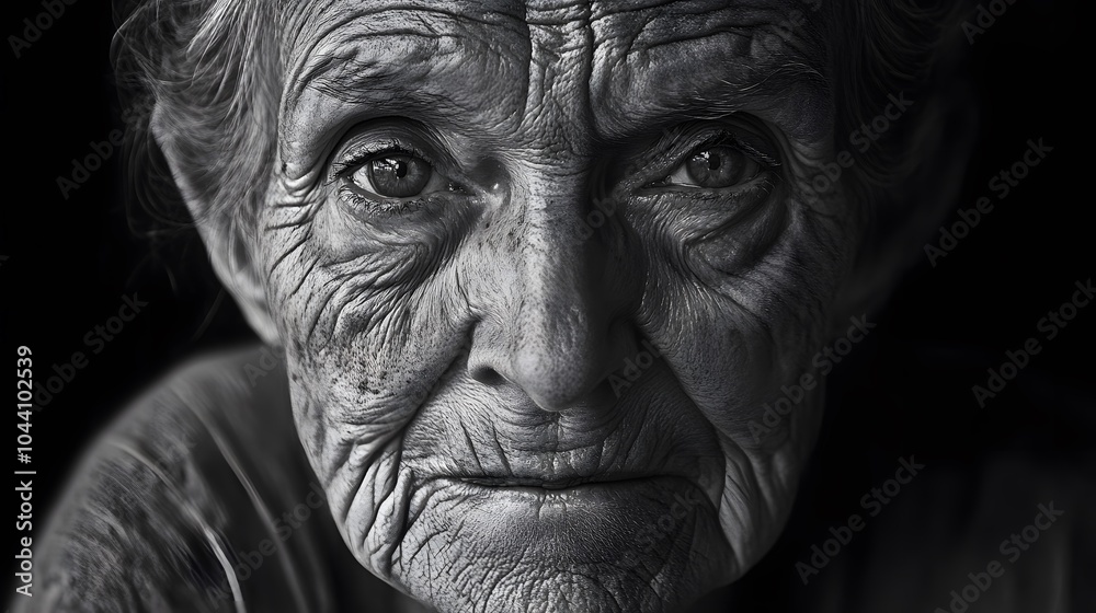 A black and white portrait of an elderly person A black and white portrait of an elderly person