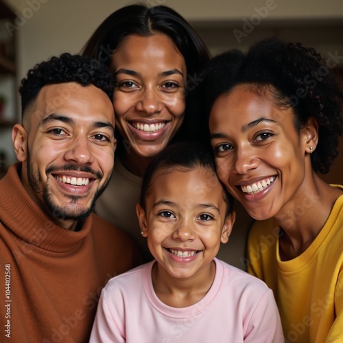 An African-American family poses for a selfie at their home