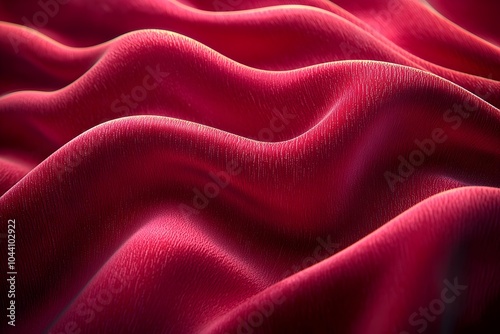 A close-up of rich red satin fabric, showcasing its elegant folds and glossy texture. The soft waves create a luxurious and inviting atmosphere.