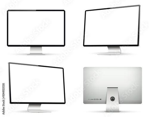 Realistic computer screen mockup. Computer display on four sides with blank screen.