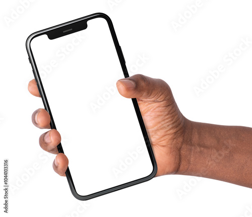 Mockup hand holding mobile phone with transparent background