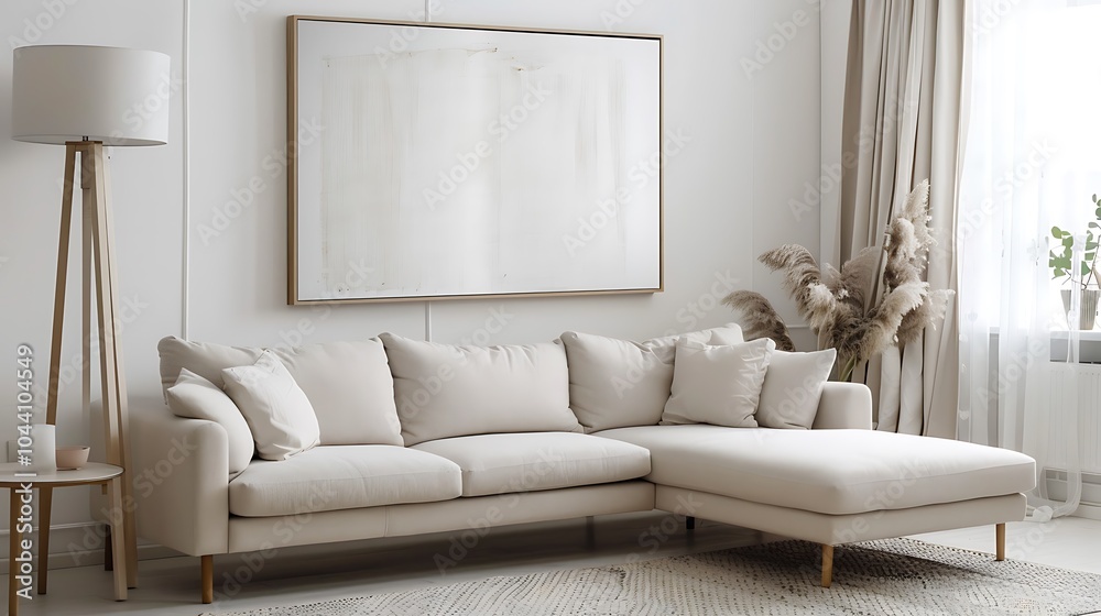 Fototapeta premium Modern Interior of Stylish Living Room ,Wall Mock Up, Frame , Poster with Beautiful Background, 3d render