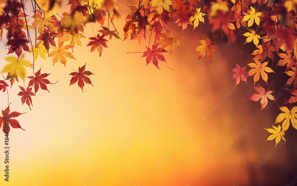 Autumn leaves frame a soft orange background with space for text. Autumn leaves frame a soft orange background with space for text.