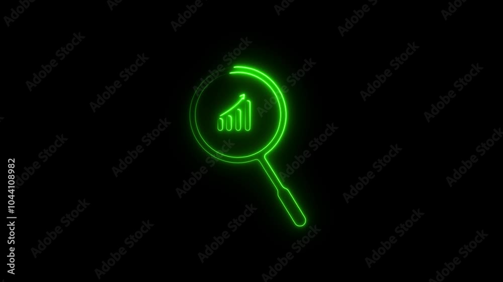 Glowing neon line Magnifying glass with data analysis icon, simple design business growth concept animation Glowing neon line Magnifying glass with data analysis icon, simple design business growth concept animation
