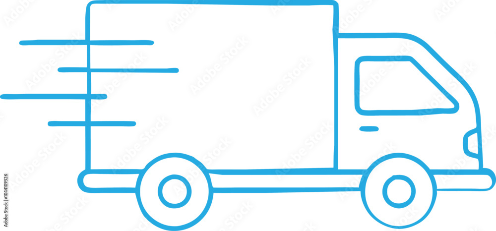 Fast-moving shipping delivery truck line art vector icon. Vector illustration isolated on a white background. 