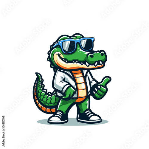 Cool cartoon alligator or crocodile mascot character. Isolated vector illustration
