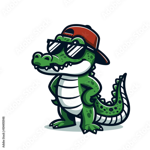 Cool cartoon alligator or crocodile mascot character. Isolated vector illustration