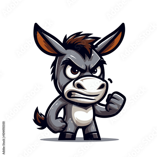 Angry agressive modern style cartoon donkey mascot character. Isolated vector illustration