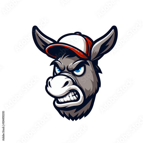 Angry agressive modern style cartoon donkey mascot character. Isolated vector illustration
