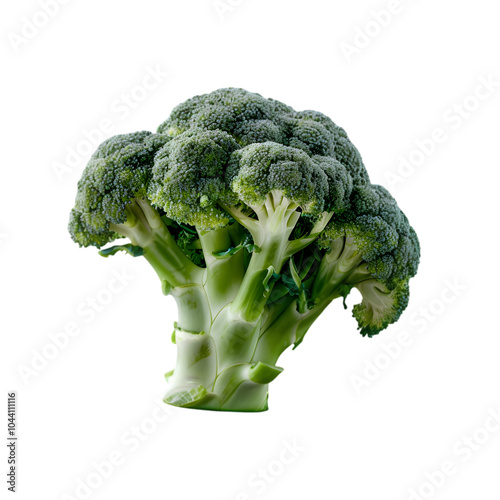 A single head of fresh green broccoli with its florets. isolated on transparent background