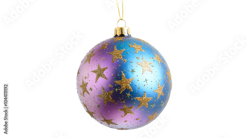 A single, purple, and blue Christmas ornament with gold stars. isolated on transparent background
