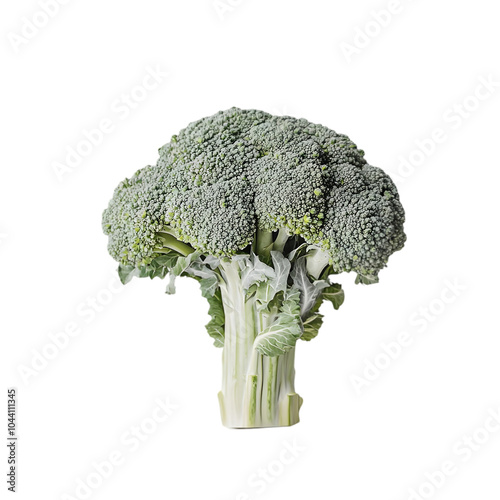 Close-up of a fresh, green broccoli floret with its stalk. isolated on transparent background