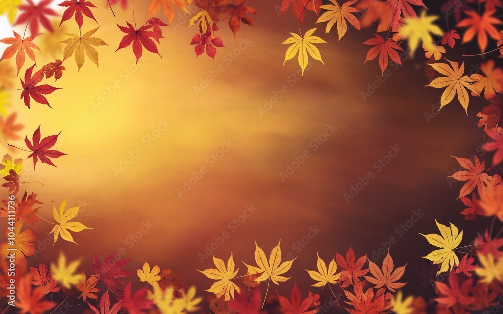 Autumn leaves frame a blurred orange background. Autumn leaves frame a blurred orange background.