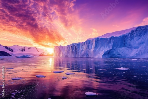 Majestic glacier in the light of the setting sun
