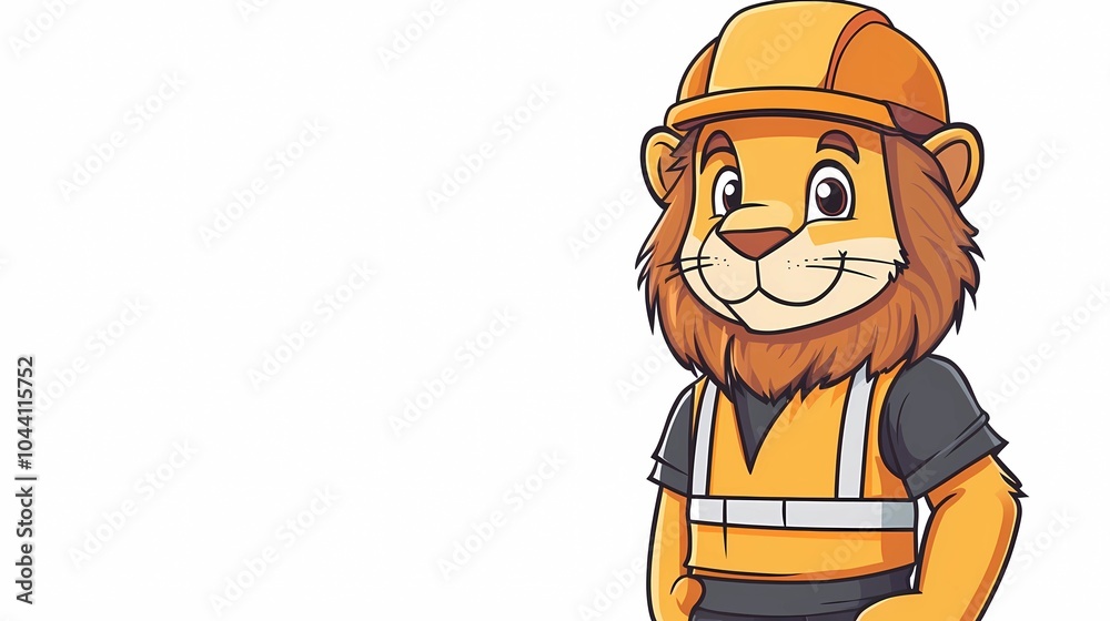 Obraz premium Animal characters as construction workers, wearing hard hats and safety vests, working on a building project, great for construction-related illustrations.