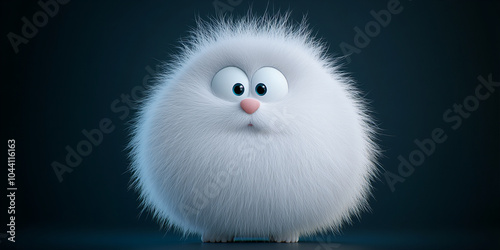 Banner of fluffy white creature with round eyes on dark background, highlighting playful innocence and simple yet endearing design photo